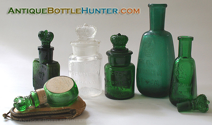 A group photo of some CROWN PERFUMERY COMPANY bottles. --- AntiqueBottleHunter.com