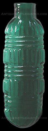 An early emerald green at times teal elliptical smelling bottle with a geometric pattern. --- AntiqueBottleHunter.com