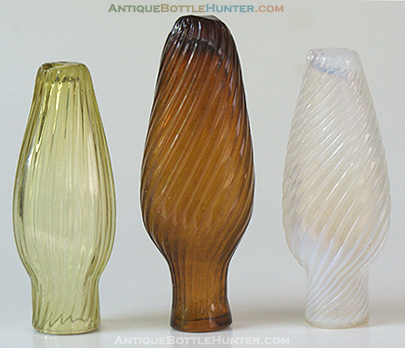 Three pattern molded smelling bottles in great colors --- AntiqueBottleHunter.com