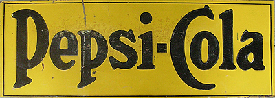 PEPSI-COLA SIGN LISTED IN BOB STODDARD BOOK, THE ENCYCLOPEDIA OF PEPSI:COLA COLLECTIBLES AS 1910 AND A [D] IN THE RARITY SCALE 