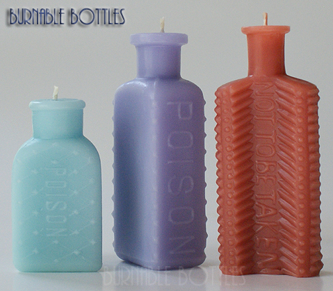ITEM# 1022 --- POISON Group of Three --- Burnable Bottles - AntiqueBottleHunter.com