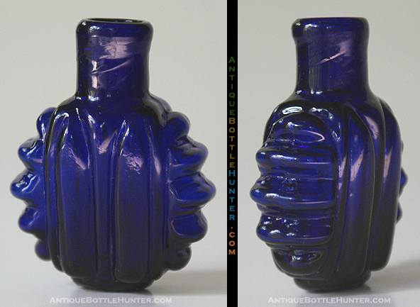A deep cobalt blue, vertical and horizontal rib pattern smelling bottle. --- AntiqueBottleHunter.com