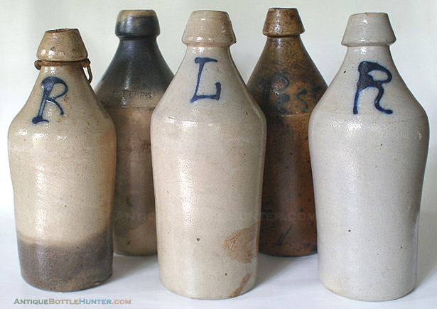 EXAMPLES OF EARLY STONEWARE BOTTLES IN OUR COLLECTION